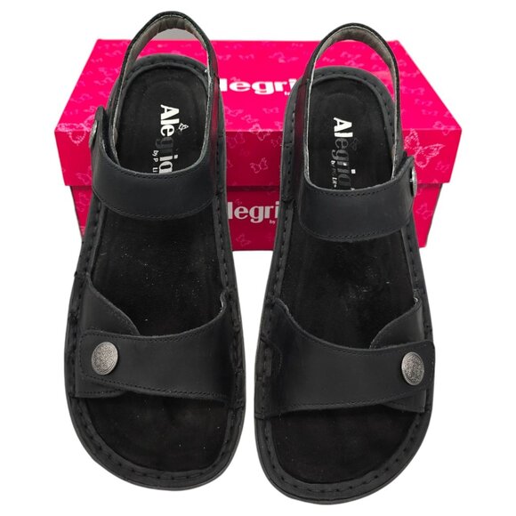 Alegria by PG Lite Sandals Womens 10.5 Wide Vienna Ankle Strap Black Leather - Picture 3 of 15